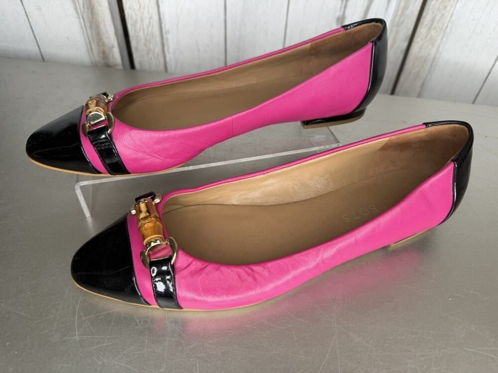 Talbots Pink Black Leather Ballet Flats Horse bit Accent Women's 8M